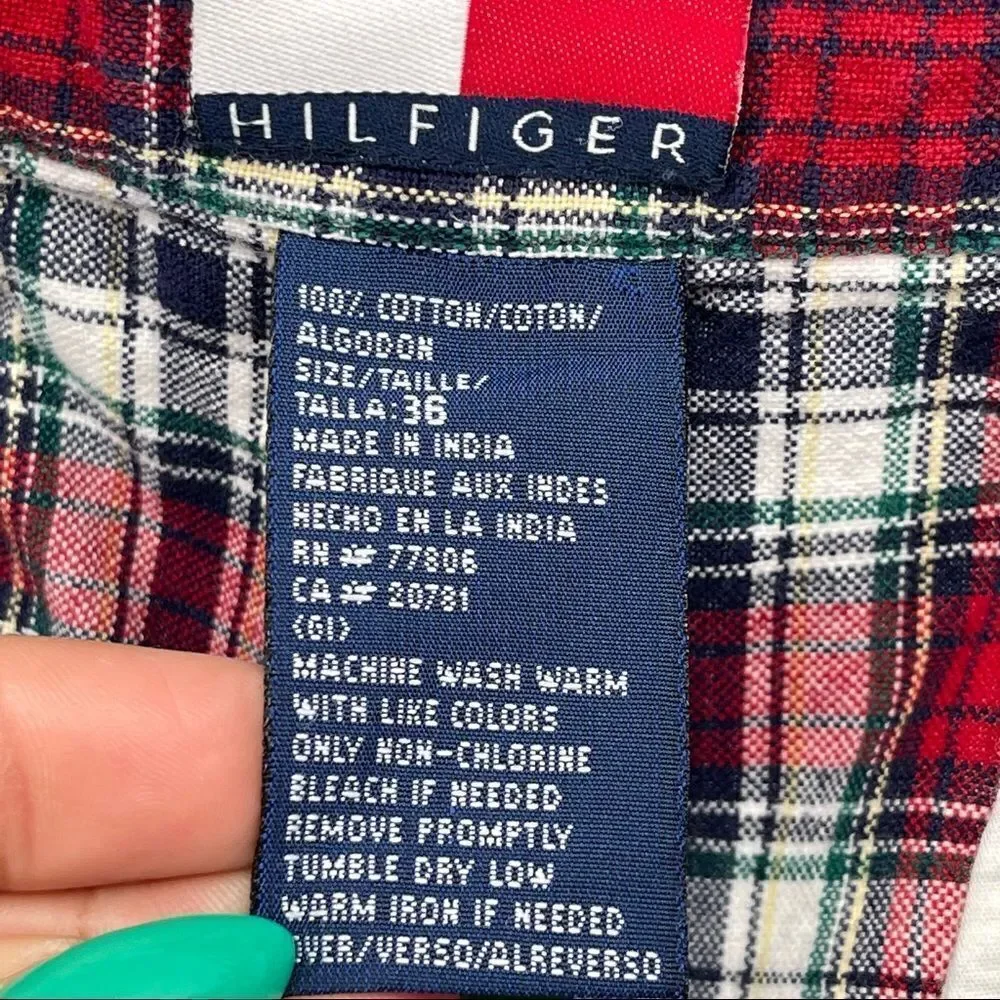 Tommy Hilfiger Men’s Plaid Shorts Size 36 Pleated Red Blue Preppy Golf Summer